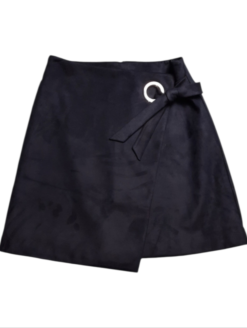 Loft Black Microsuede Faux Wrap Grommet Tie Skirt SZ 2